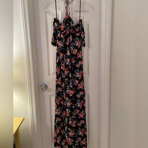 Forever 21 Off shoulder double slit floral maxi dress, size M